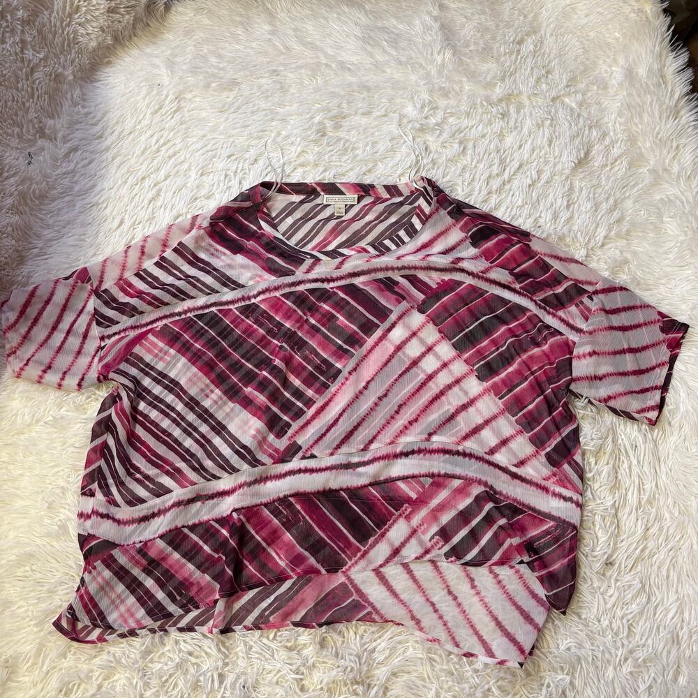 Dana Buchman Purple Pink White Blouse short sleeve Small